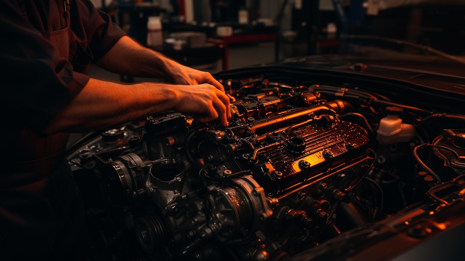 Mechanic working on engine